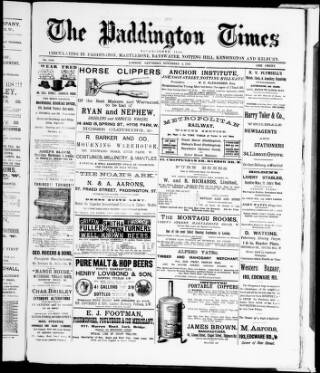 cover page of Paddington Times published on November 2, 1889
