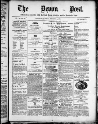 cover page of Devon Post published on November 2, 1878