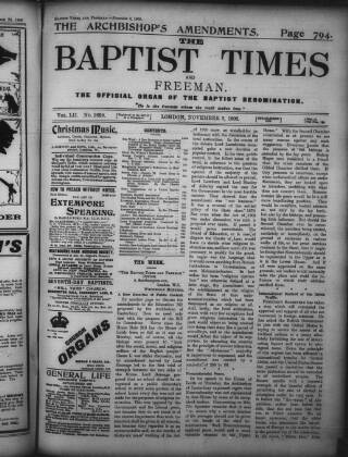 cover page of Baptist Times published on November 2, 1906