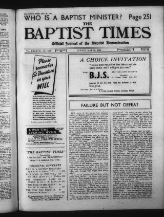 cover page of Baptist Times published on May 22, 1941