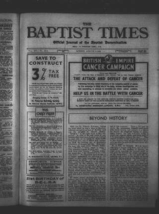 cover page of Baptist Times published on August 2, 1945