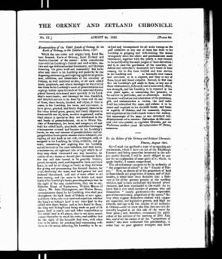 cover page of Orkney & Zetland Chronicle published on August 24, 1825