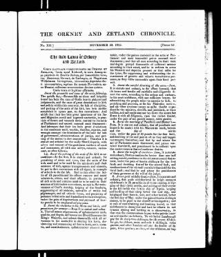 cover page of Orkney & Zetland Chronicle published on November 30, 1825