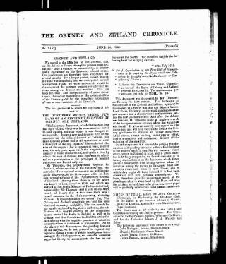 cover page of Orkney & Zetland Chronicle published on June 20, 1826