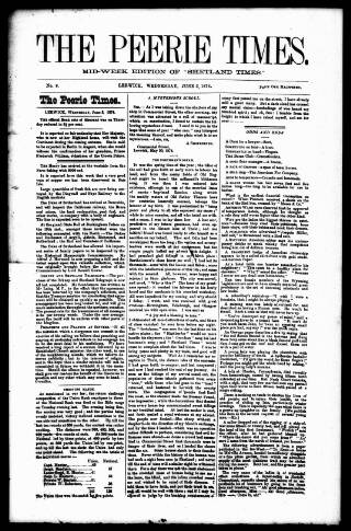 cover page of Peerie Times published on June 3, 1874