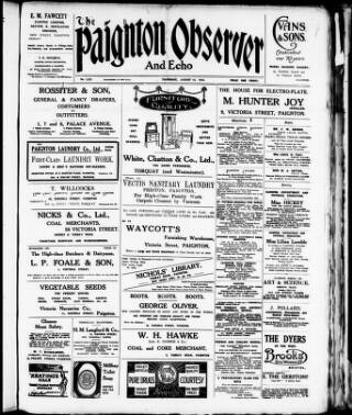 cover page of Paignton Observer and Echo published on August 15, 1918