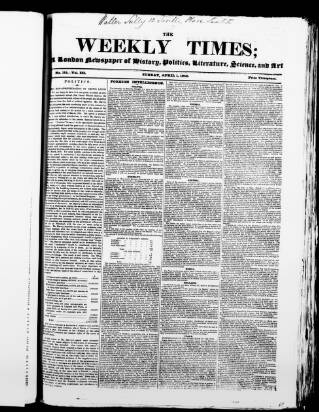 cover page of Weekly Times & Echo (London) published on April 1, 1849