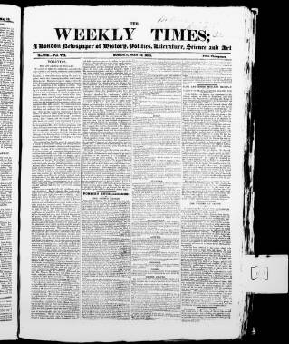 cover page of Weekly Times & Echo (London) published on May 22, 1853