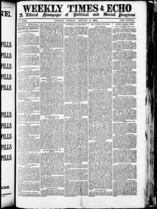 cover page of Weekly Times & Echo (London) published on August 2, 1891
