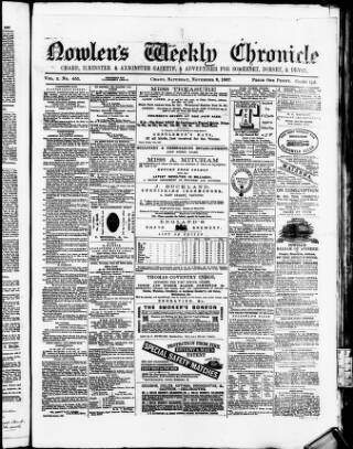 cover page of Nowlen's Weekly Chronicle published on November 2, 1867