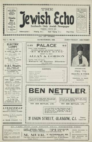 cover page of Jewish Echo published on November 2, 1928