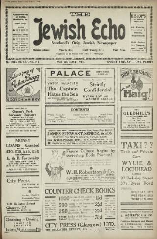cover page of Jewish Echo published on August 2, 1935