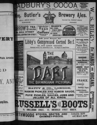 cover page of Birmingham Pictorial and Dart published on April 1, 1892