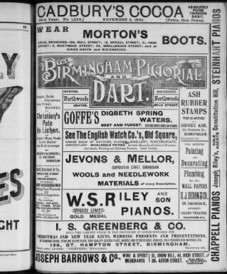 cover page of Birmingham Pictorial and Dart published on November 2, 1900