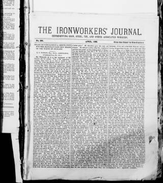 cover page of Ironworkers' Journal (Darlington) published on April 1, 1885
