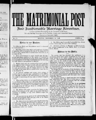cover page of Matrimonial Post and Fashionable Marriage Advertiser published on December 26, 1885