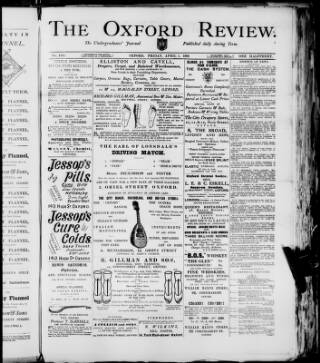 cover page of Oxford Review published on April 1, 1892