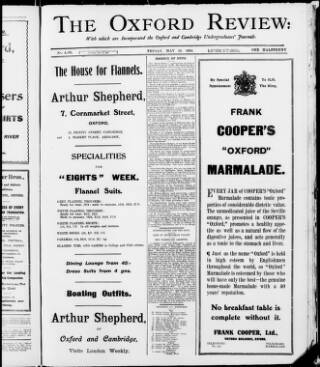 cover page of Oxford Review published on May 22, 1914