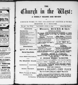 cover page of Church in the West published on April 11, 1891
