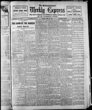 cover page of Nottinghamshire Weekly Express published on May 22, 1908