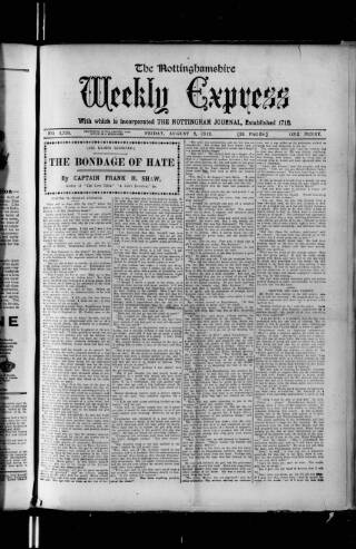 cover page of Nottinghamshire Weekly Express published on August 2, 1912