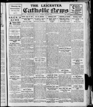 cover page of Leicester Catholic News published on May 22, 1915