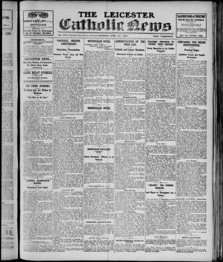 cover page of Leicester Catholic News published on April 1, 1922