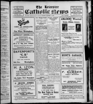 cover page of Leicester Catholic News published on November 2, 1929