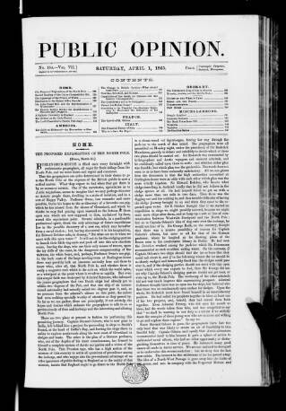 cover page of Public Opinion published on April 1, 1865