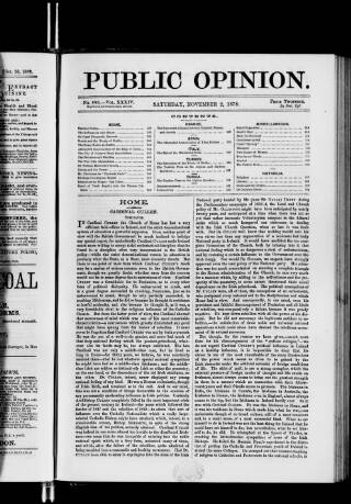 cover page of Public Opinion published on November 2, 1878