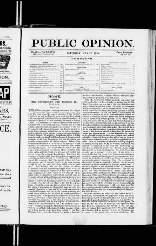 cover page of Public Opinion published on May 22, 1880
