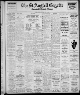 cover page of St. Austell Gazette and Cornwall County News published on May 22, 1929