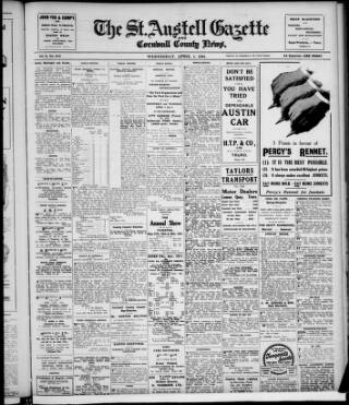 cover page of St. Austell Gazette and Cornwall County News published on April 1, 1931