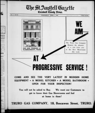 cover page of St. Austell Gazette and Cornwall County News published on April 1, 1936