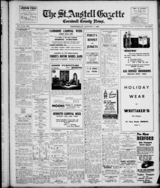 cover page of St. Austell Gazette and Cornwall County News published on August 2, 1939