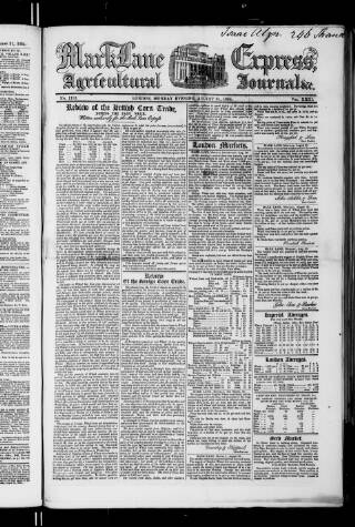 cover page of Mark Lane Express published on August 28, 1854