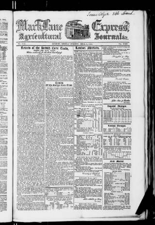 cover page of Mark Lane Express published on April 9, 1855