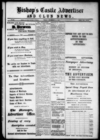 cover page of Bishop's Castle Advertiser and Clun News published on November 2, 1917