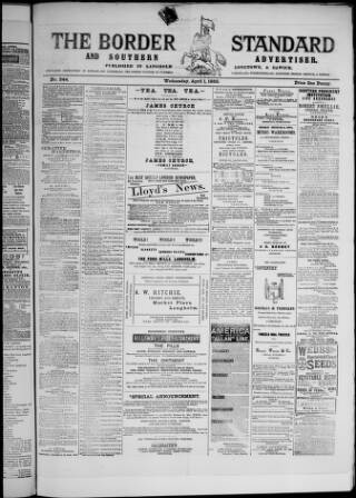 cover page of Border Standard published on April 1, 1885