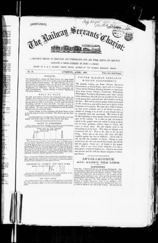 cover page of Railway Servants' Chariot and Companion published on April 1, 1881