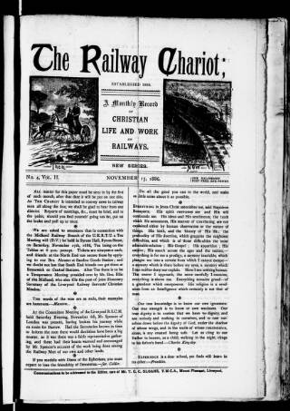 cover page of Railway Servants' Chariot and Companion published on November 15, 1886
