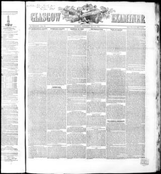 cover page of Glasgow Examiner published on May 22, 1852