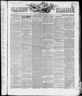 cover page of Glasgow Examiner published on September 22, 1855