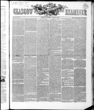 cover page of Glasgow Examiner published on August 2, 1862