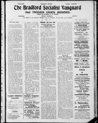 cover page of Bradford Socialist Vanguard published on April 1, 1909