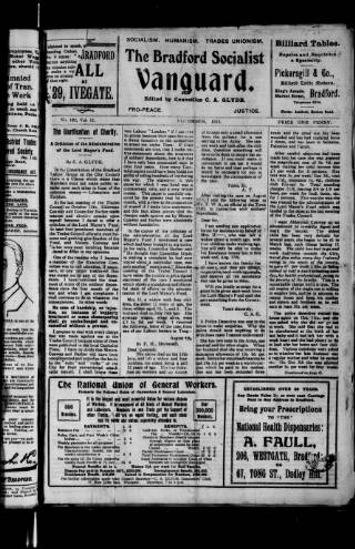 cover page of Bradford Socialist Vanguard published on November 1, 1918