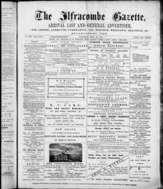 cover page of Ilfracombe Gazette published on April 21, 1877