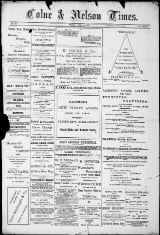 cover page of Colne & Nelson Times published on April 9, 1897