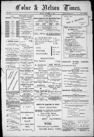 cover page of Colne & Nelson Times published on November 19, 1897