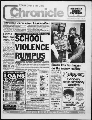 cover page of Stafford & Stone Chronicle published on April 3, 1987